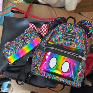 Disney Rainbow Sequin Backpack and Wallet Set
